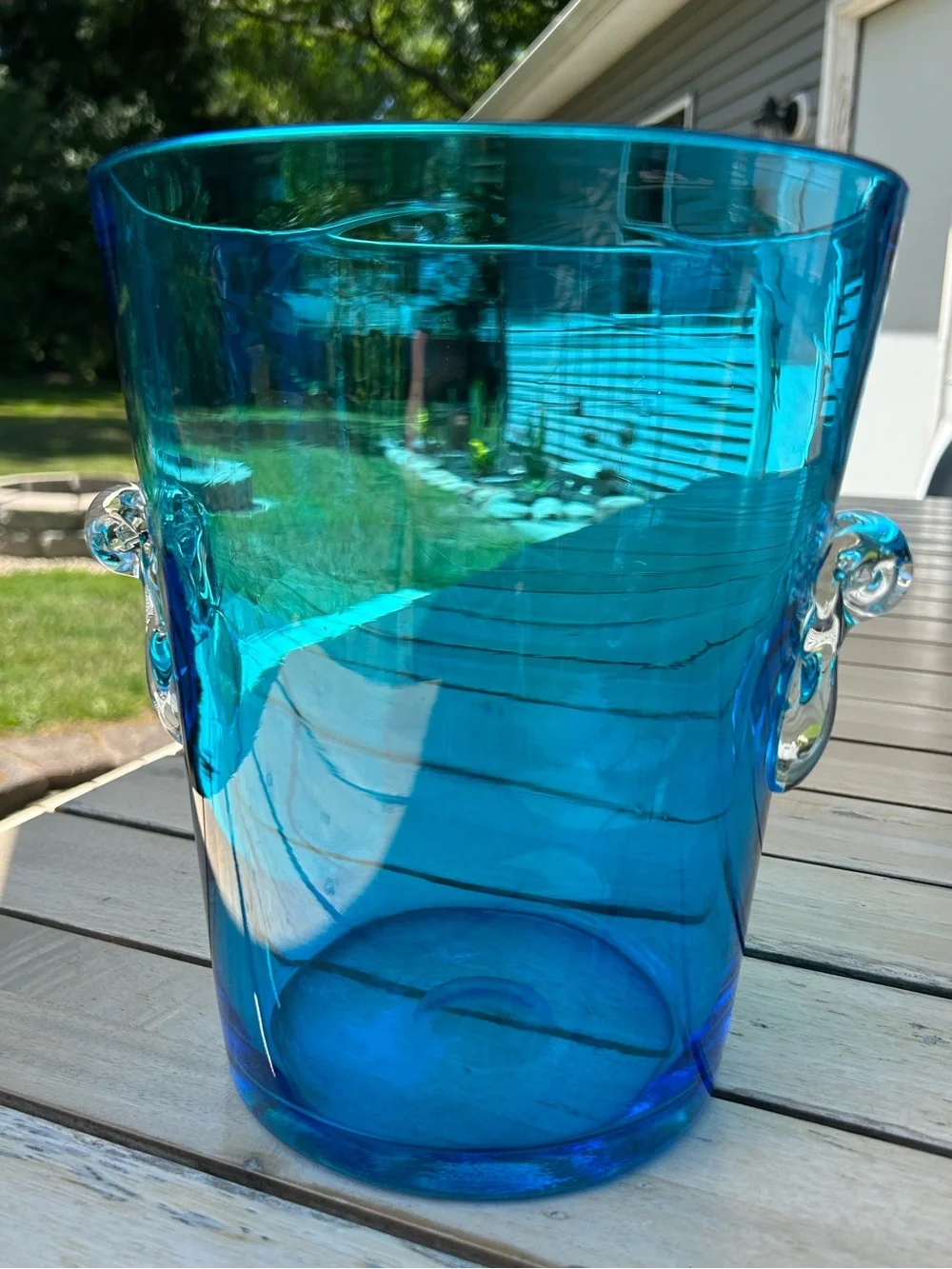 Vintage Hand Blown Glass Blue Ice Bucket